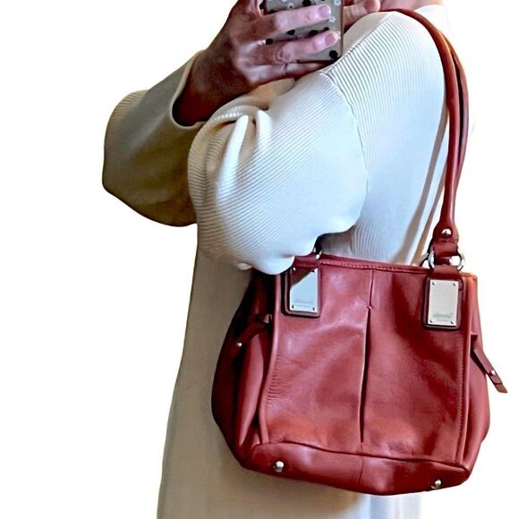 90’s Y2K Tignanello Leather Pumpkin Orange Pumpkin Spice Pebbled Shoulder Bad - Picture 8 of 16